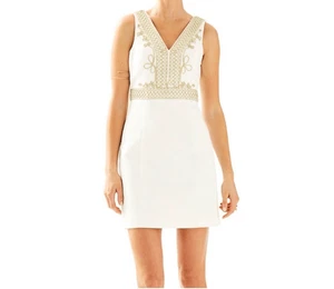 Lilly Pulitzer Damen Aveline Pique Baumwolle Etuikleid Weiß Gold Soutache Gr. - Bild 1 von 8
