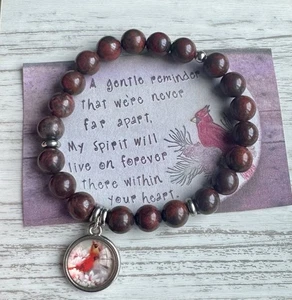 New Handmade Cardinal beaded charm bracelet~GEMSTONES - Picture 1 of 1