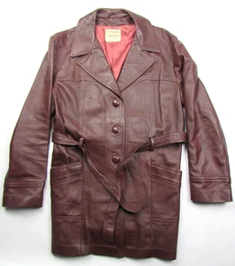 Vtg 60s 70s Oxblood Red Trench Coat Buttery Soft Leather New England Belted - Picture 1 of 17