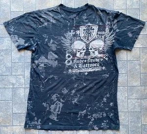 Rebel Saints Affliction T Shirt Uomo Grande Rude Crude Teschi Tatuati Y2K - Foto 1 di 18