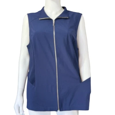 Weekends By Chicos Vest Womens 2 Blue Zip Front Sleeveless Pockets Polyester - Image 1 of 4