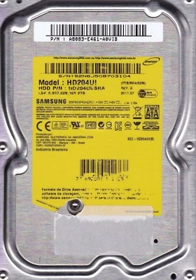 FOR DATA RECOV Samsung HD204UI HDD PN: HD204UI/SRA PN: A8083... BAD SECTOR 812 - Image 1 of 2