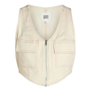 Madden NYC Juniors Denim Deep V-Neck Zip Front Vest Women's Size S (4-6) - Picture 1 of 5