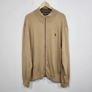 Suéter Polo Ralph Lauren Algodón Cremallera Completa Talla XXL Camel Tostado Ligero - Imagen 1 de 14