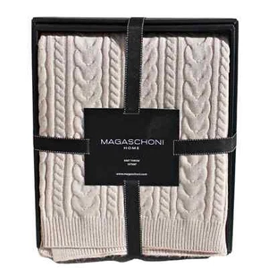 Magaschoni Home Cable Knit Sweater Throw Blanket 50" X 60" Oatmeal Heather - Picture 1 of 15