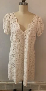Michael Kors White Cotton Lined SS Eyelet Beaded Dress Size M - Picture 1 of 8
