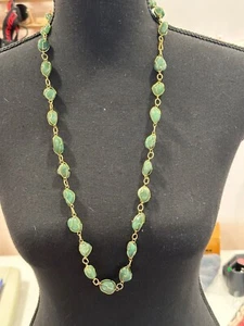 Nephrite Jade Gold Tone Wire Wrap Necklace - Picture 1 of 4