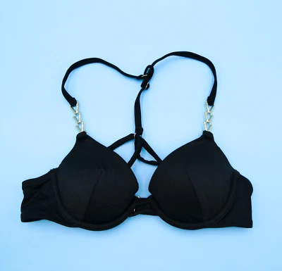 Traje de baño Victorias Secret 32A negro con aros correas de metal acolchado inferior de bikini Foto 1 de 4