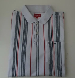 SS20 Supreme Vertical Stripe Polo Shirt M medium white short sleve - Picture 1 of 8