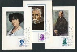 SPAIN 1970, FAMOUS SPANISH WRITERS, Scott 1624-1629 ON 6 MAXI CARDS - Picture 1 of 2