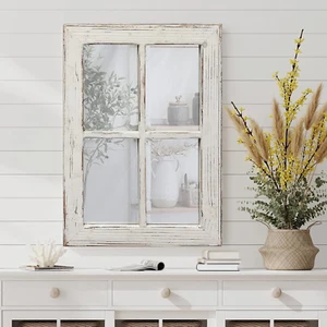 Rustic Small Window Pane Mirror Wall Decor 11 x 16 inches Hanging Style 1 - Picture 1 of 9