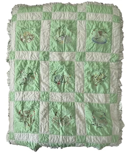 Handmade Baby Quilt Now I Lay Me Prayer Embroidered Animals Words 48 in Folk Art - Picture 1 of 11