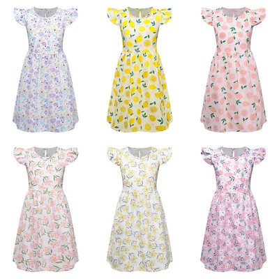 Kids Girls Sundress Sleeveless Dress Tutu Dresses A-line Outwear Floral Outfit - Image 1 of 3