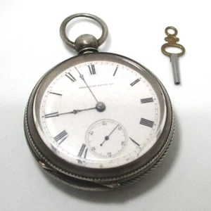 AMERICAN WATCH CO Coin Silver Pocket Watch Key Wind w Key 198.5 grams 3 1/4” - Picture 1 of 9