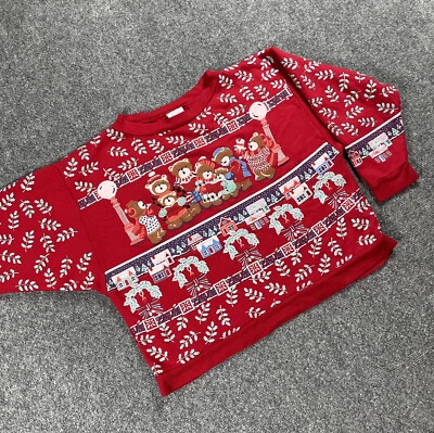 VINTAGE 80s Scoop Teddy Bear Christmas Sweatshirt Women Small All Over Print - Image 1 of 4
