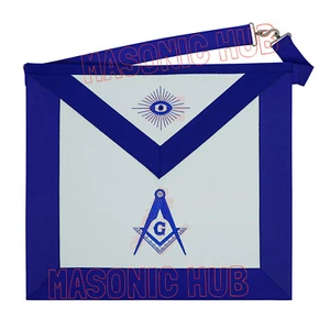 Master Mason Blue Lodge Machine Embroidered Apron with Compass and Square Design - Picture 1 of 5