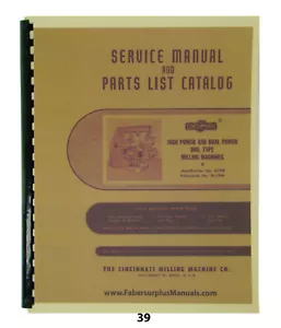Cincinnati Milling Machine # 3, 4, 5, & 6 Model OD Service & Parts Manual #39 - Picture 1 of 12
