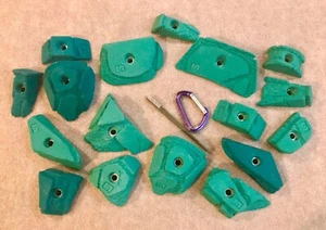17 Green Indoor Rock Climbing Holds, bolt-on, sandstone patina - Picture 1 of 3