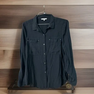 Calvin Klein  Women's Black Roll Sleeve Black Size M Blouse - Picture 1 of 8