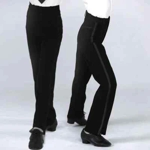 Boys Ballroom Performance Men Satin Trousers Black Modern Latin Dance Pants - Afbeelding 1 van 7