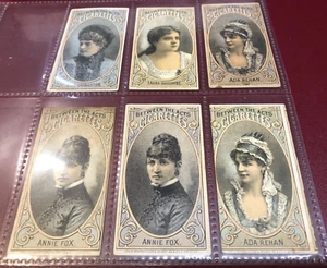 6 HALLS AMERICAN TOBACCO CIGARETTE CARDS PRESIDENTIAL CANDIDATES &ACTRESSES 1880 - Picture 1 of 2