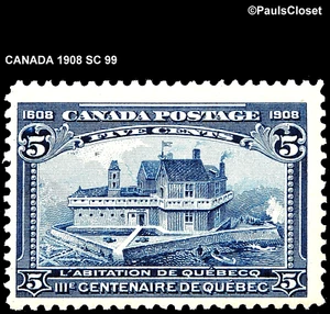 CANADA 1908 SC 99 CHAMPLAIN'S HOME IN QUEBEC 5¢ DARK BLUE MNH OG FINE - Picture 1 of 2