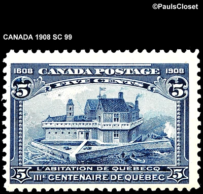 CANADA 1908 SC 99 CHAMPLAIN'S HOME IN QUEBEC 5¢ DARK BLUE MNH OG FINE - Image 1 of 2