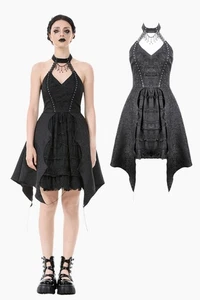 Dark In Love Women Black Gothic Rhinestone Tassel Halter Sleeveless Short Dress - Picture 1 of 23
