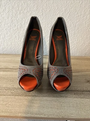 Zapatos de salón Sheikh gris y naranja plataforma punta abierta talla 6 Foto 1 de 4