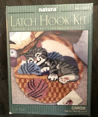 Caron Natura "Cat Nap" Latch Hook Rug Kit 24" Round, Hook Included - NEW, Sealed - Image 1 of 4