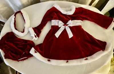 Vintage Bebê Menina 12 Meses Vestido Vermelho Veludo, Faixa de Cabeça, Nome Marca: Youngland - Imagem 1 de 4
