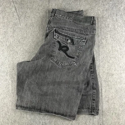 Rocawear Y2K baggy jean shorts embroidered skater grunge hip hop black 42 x 12.5 - Image 1 of 4