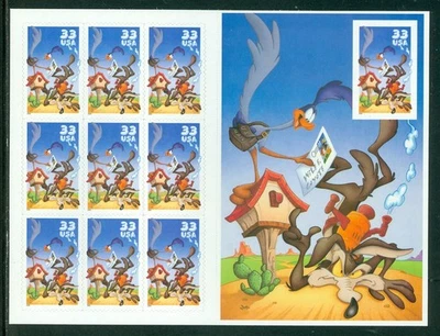 US 3392 Road Runner & Wile E Coyote No Die Cut in single, Complete Sheet/10, MNH - Image 1 of 2
