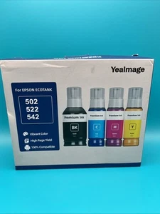 Ink For Epson Ecotank 502 522 542 4 Pack Black Cyan Magenta Yellow By Yealmage  - Picture 1 of 11