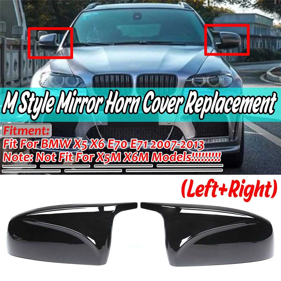 Par de tampa de espelho retrovisor lateral de carro preto brilhante para BMW X5 X6 E70 E71 07-13 - Imagem 1 de 4