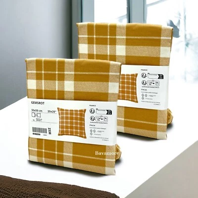 Ikea GEMSROT Cushion cover, dark beige/check, 20x20 " (SET OF 2) NEW - Image 1 of 4