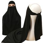 Muslim Arab Women Prayer Hijab Niqab Long Khimar Turban Headwrap Lace Up Scarf
