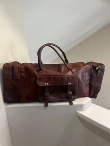 Men's Genuine Dark Leather Large Vintage Duffel Travel Weekend Overnight Bag - Picture 1 of 16