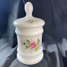 Hand Painted White Satin Glass 9 1/4 in Canister Jar -  Pink Rose