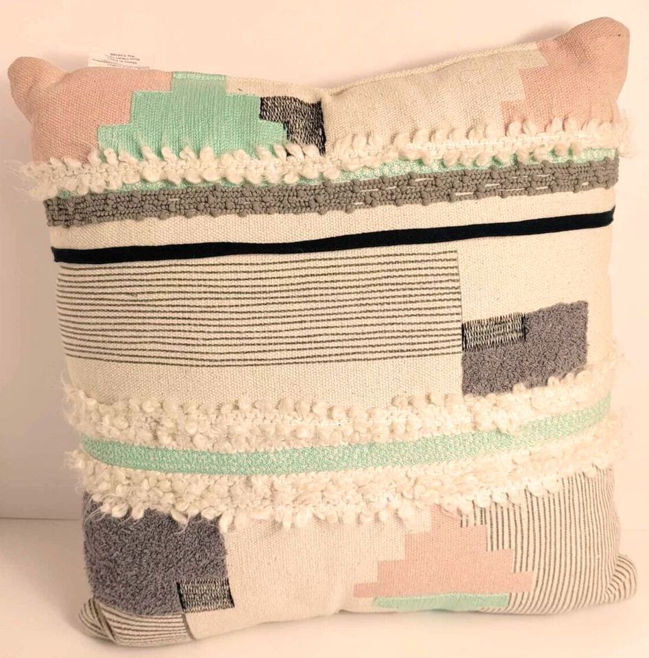 Pastel Patchwork Decorative Plushy 16" Throw Pillow Made in India - Image 1 of 4