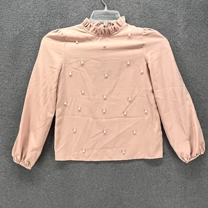 SHEIN Top Girls 11 12Y Pink high neck pearls long sleeve shirt Blouse - Picture 1 of 21