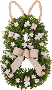 24" Beaded Easter Bunny Wreath with Bow, Spring Easter Wreath for Front Door - E - Picture 1 of 12