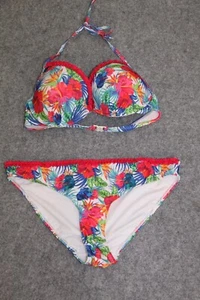 BIKINI SET TRIANGEL GRÖSSE M (80 C) BUNTER BLUMENMUSTER MIT BÜGEL, SCHAUMSTOFF - Bild 1 von 2