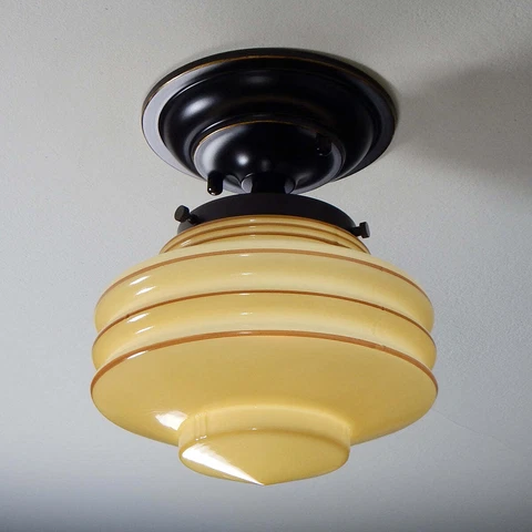 New Semi-Flush Ceiling Light Fixture with Hand Blown Art Deco Shade Cover