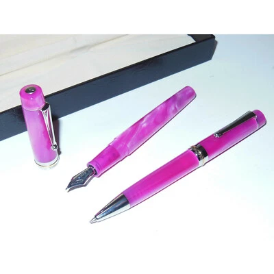 New/OS* Delta Vintage Fountain Pen/Ballpoint Set Pearl Pink/Platinum Steel M Nib - Image 1 of 4