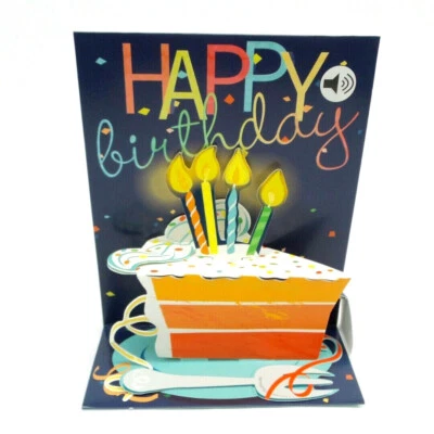 Big Slice of Cake Happy Birthday Greeting Card Pop Up With Sound New - Image 1 of 4