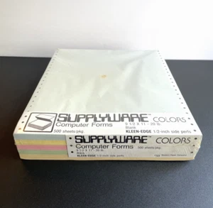 Vintage SupplyWare Continuous Feed Kleen-Edge Paper 9 1/2”x11” Dot Matrix Colors - Picture 1 of 8