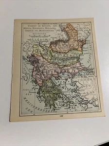 Mapa de Turquía de 1899 en Europa, Servia, Rumania, Bulgaria, Grecia y Montenegro 7x6 - Imagen 1 de 5