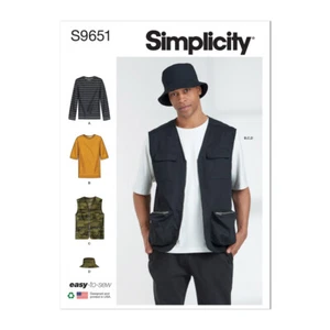 Simplicity Pattern S9651 MENS Waistcoat Vest T-shirt & Hat | Size 34-42 & 44-52 - Picture 1 of 9