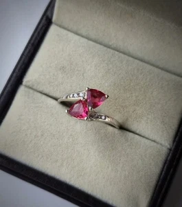 Pink tourmaline two stone ring/ 925 sterling silver ring/ October birthstonering - Picture 1 of 2